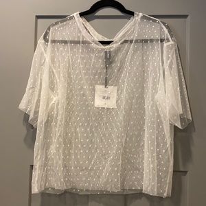 NWT Agnes and Dora L Sheer white  blouse
